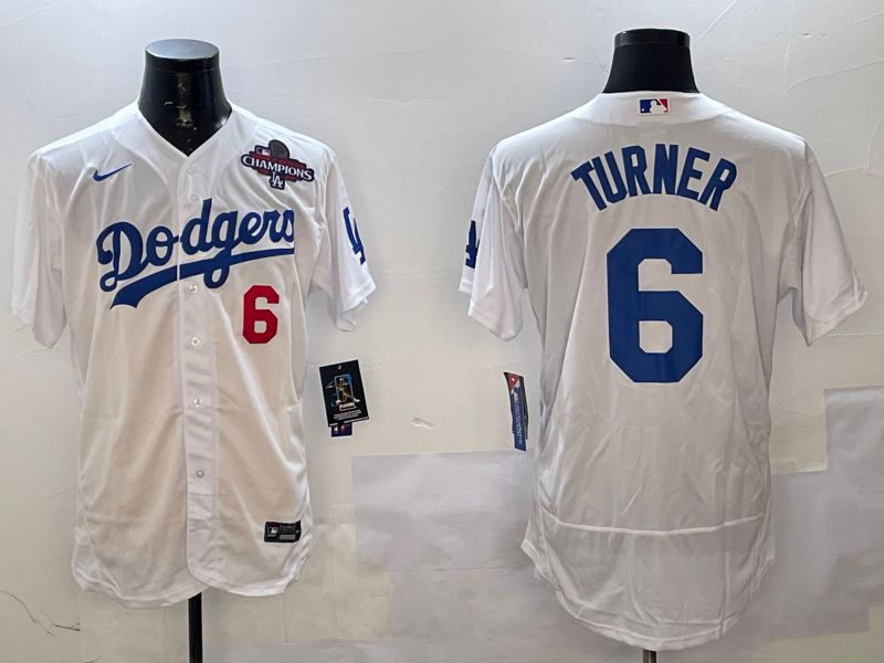 Men Los Angeles Dodgers 6 Turner White City Edition Elite Nike 2025 MLB Jersey style 2